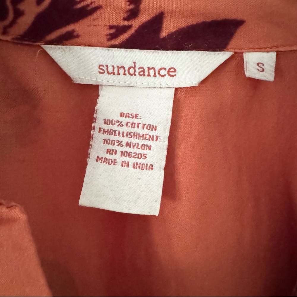 Sundance Velvet Vignette Long Sleeve Button Shirt, Orange w/Burgundy Floral, S - Picture 10 of 13